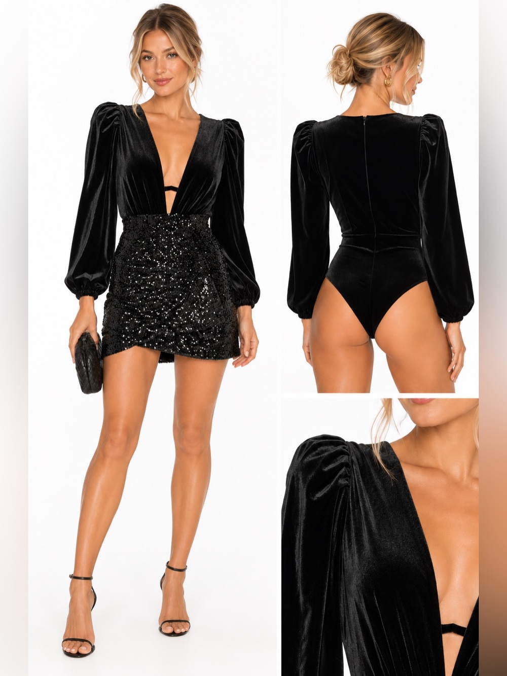 NWT IORANE Velvet Bodysuit in Black Velvet M